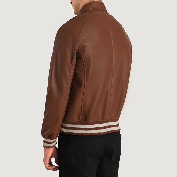Bravo Bros Men’s Brown Leather Varsity Jacket
