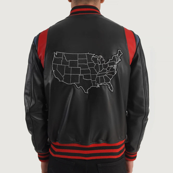 Bravo Bros USA Men’s Black Leather Varsity Jacket