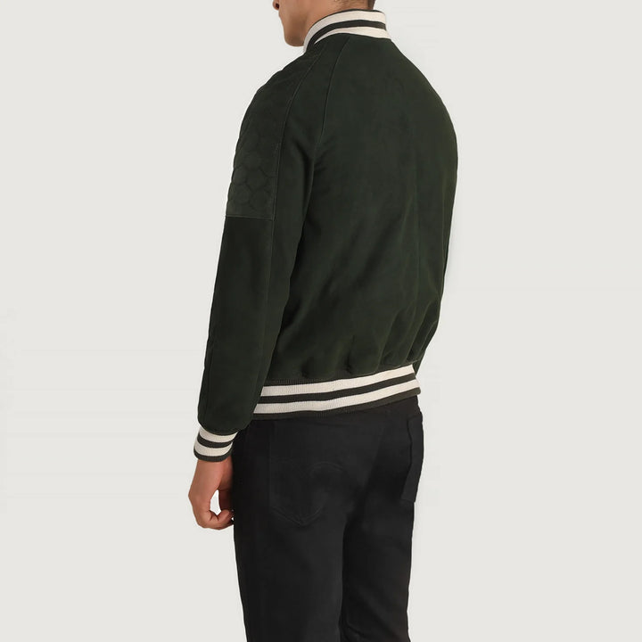 Bravo Bros Men’s Green Suede Varsity Jacket