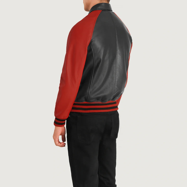Bravo Bros Men’s Black & Red Leather Varsity Jacket – Signature Edition