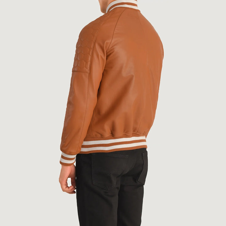 Bravo Bros Men’s Tan Brown Leather Varsity Jacket