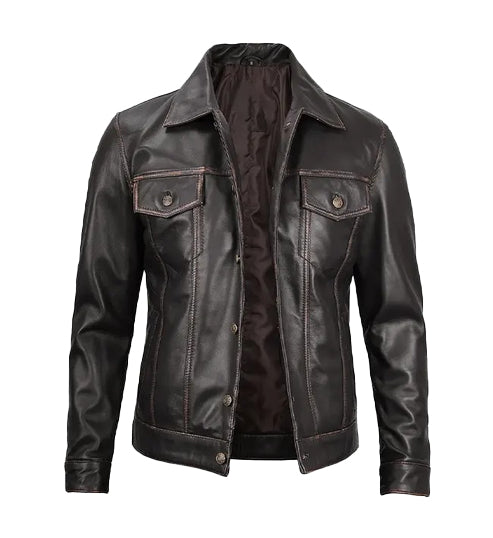 Men’s Dark Brown Trucker Leather Jacket