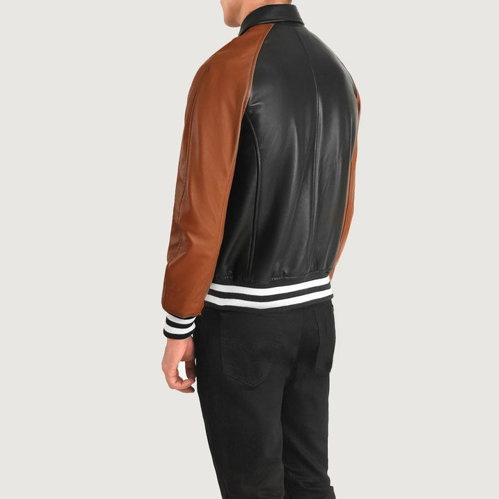 Bravo Bros Men’s Black & Brown Leather Varsity Jacket