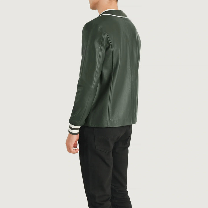 Bravo Bros Men’s Green Leather Varsity Jacket