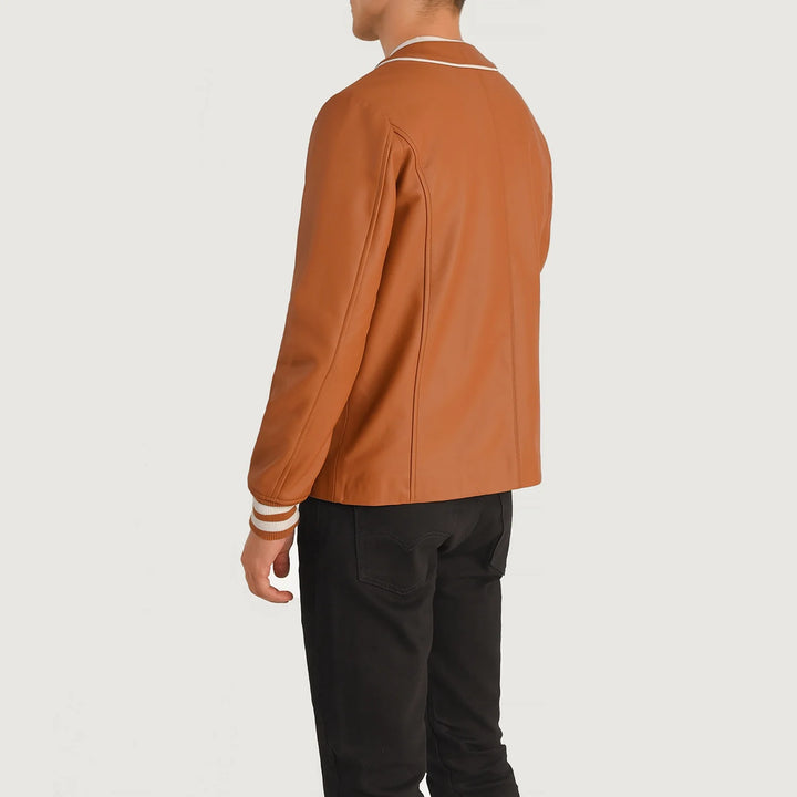 Bravo Bros Men’s Tan Brown Leather Varsity Jacket – Heritage Edition