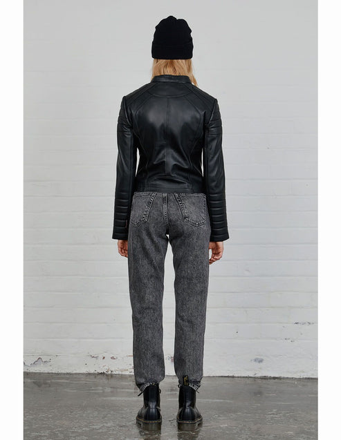 Bravo Bros Women’s Black Café Racer Leather Jacket