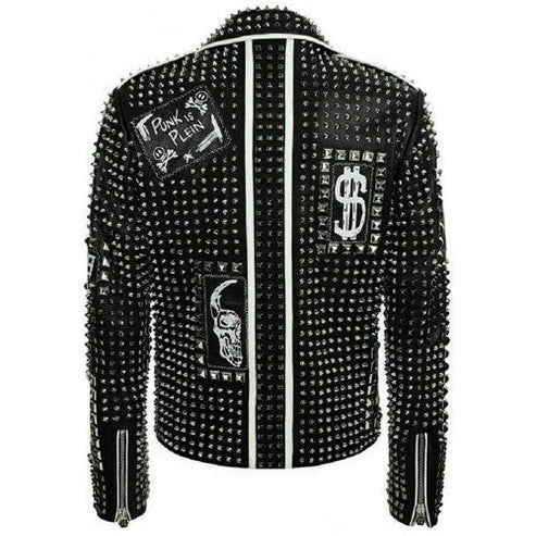 Men’s Black Studded Punk Leather Jacket – Brando Edition