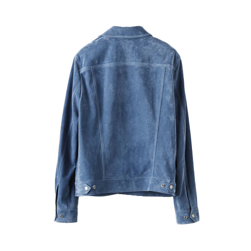 Men’s Chocolate & Medium Blue Suede Leather Bomber Jacket