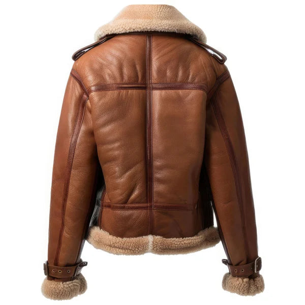 Women’s Chocolate Brown Fur Leather Aviator Jacket – Cozy & Chic by Bravo Bros