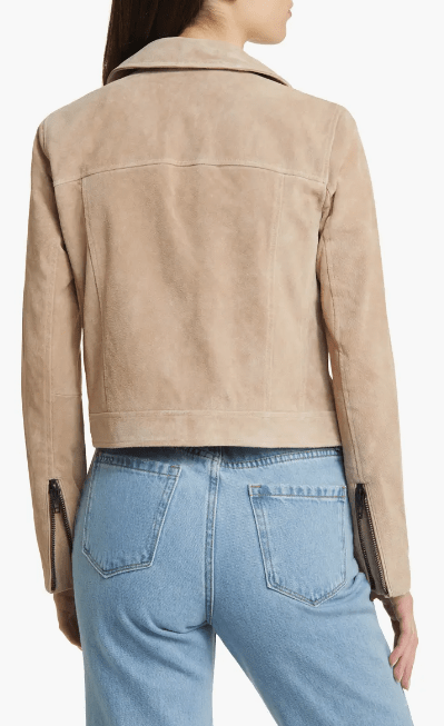 Bravo Bros Women’s Tan Beige Suede Biker Leather Jacket