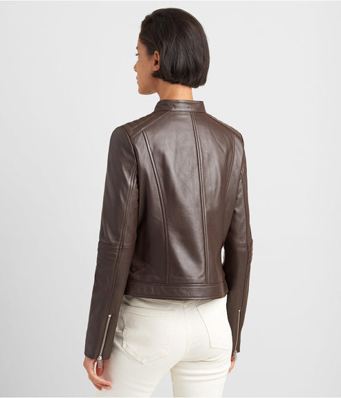 Bravo Bros Women’s Chocolate Brown Leather Biker Jacket