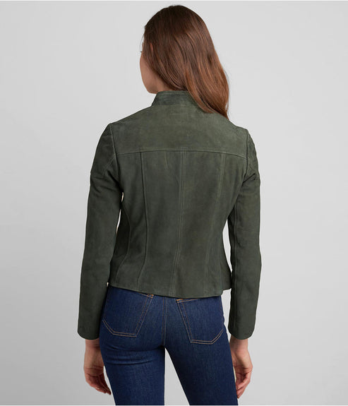 Bravo Bros Women’s Olive Suede Leather Biker Jacket
