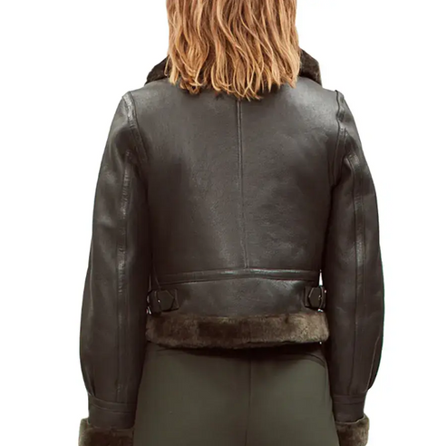 Women’s Black Sheepskin Aviator Bomber Jacket – Premium Leather Style