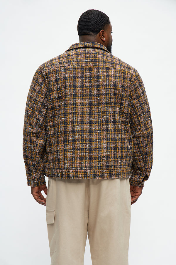 Textured Tweed Plaid Trucker Jacket