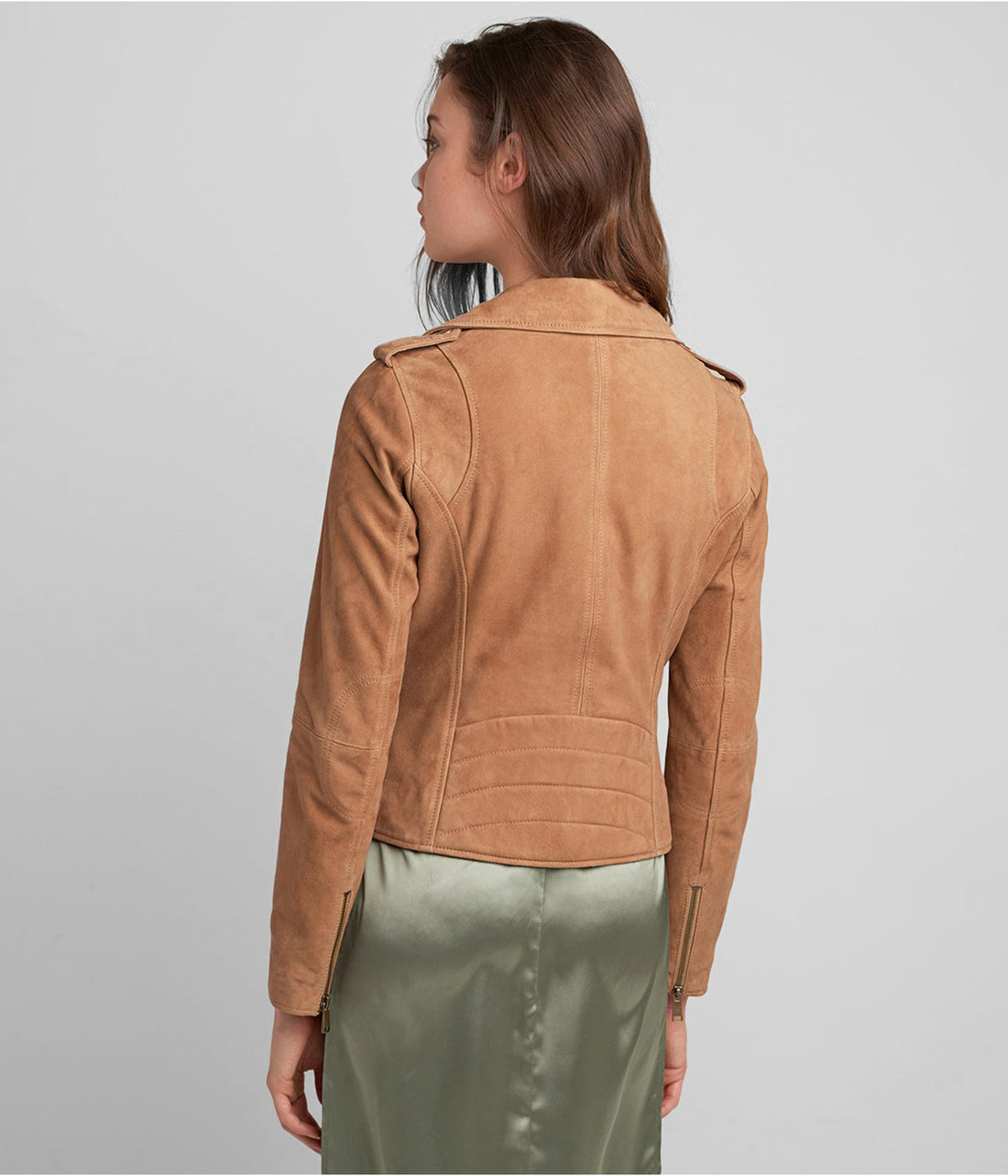 Bravo Bros Women’s Tan Brown Suede Leather Moto Jacket