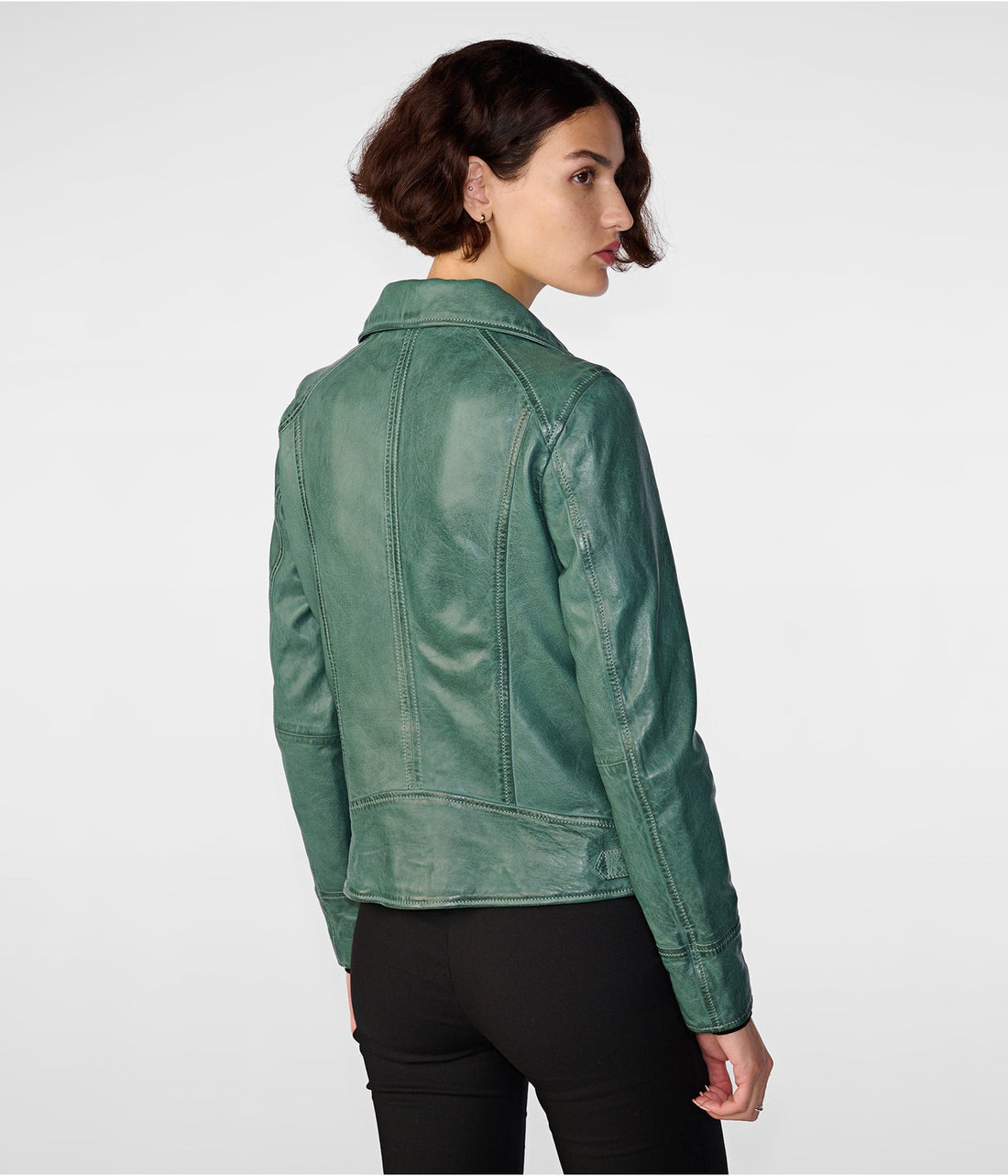 Bravo Bros Women’s Sea Green Distressed Leather Biker Jacket
