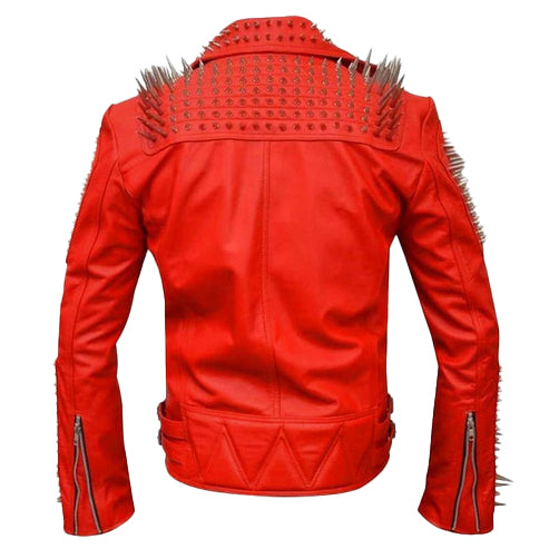 Men’s Red Studded Biker Leather Jacket