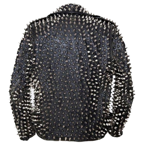 Men’s Black Punk Metal Motorcycle Leather Jacket