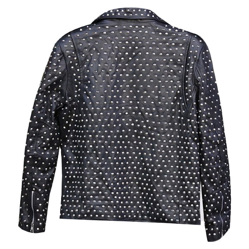 Men’s Full Studded Leather Jacket with Embroidered Patch