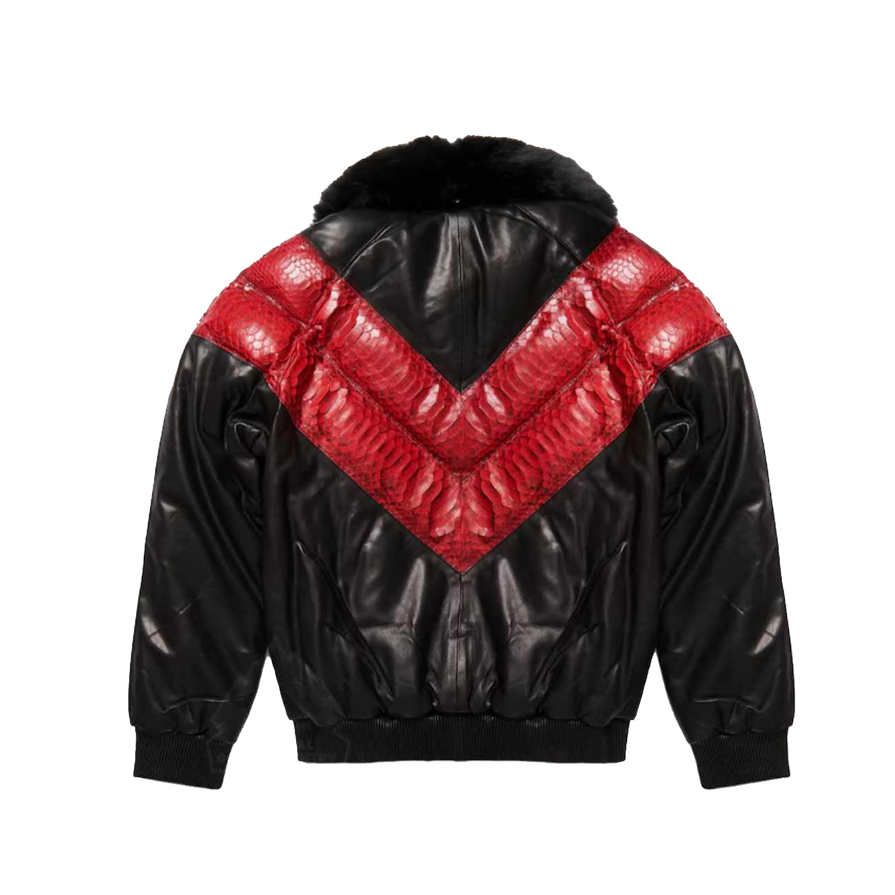 Men’s Red Leather V-Bomber Jacket