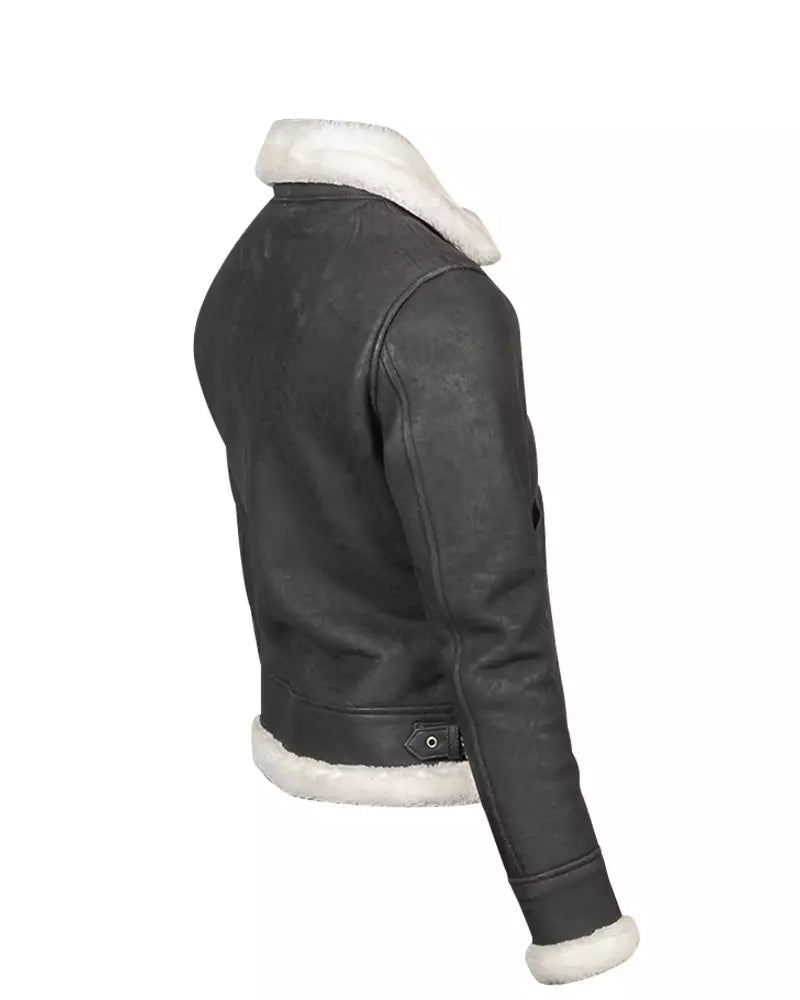 Women’s B-3 Black & White Leather Bomber Jacket