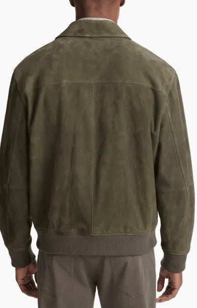 Men’s Khaki Suede Bomber Jacket – Modern Leather Jacket