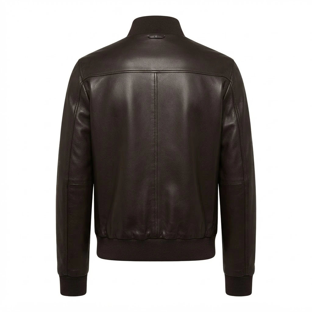 Men’s Vintage Black A-1 Flight Lambskin Leather Bomber Jacket front view featuring soft black lambskin, button-front closure, patch pockets, and ribbed trim