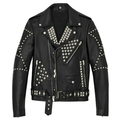 Men’s Handmade Black Punk Rivet Studded Leather Jacket