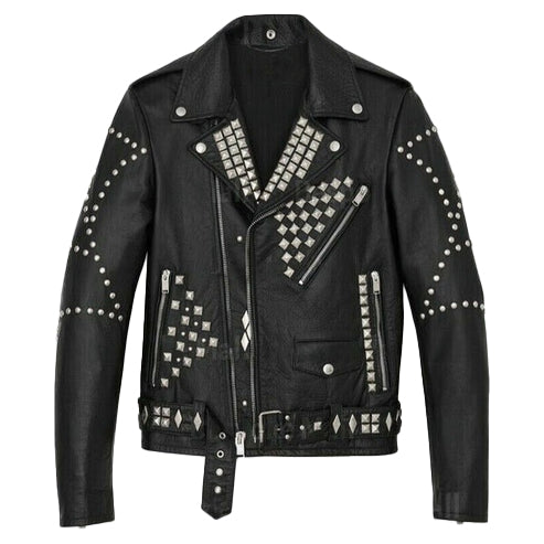 Men’s Handmade Black Punk Rivet Studded Leather Jacket