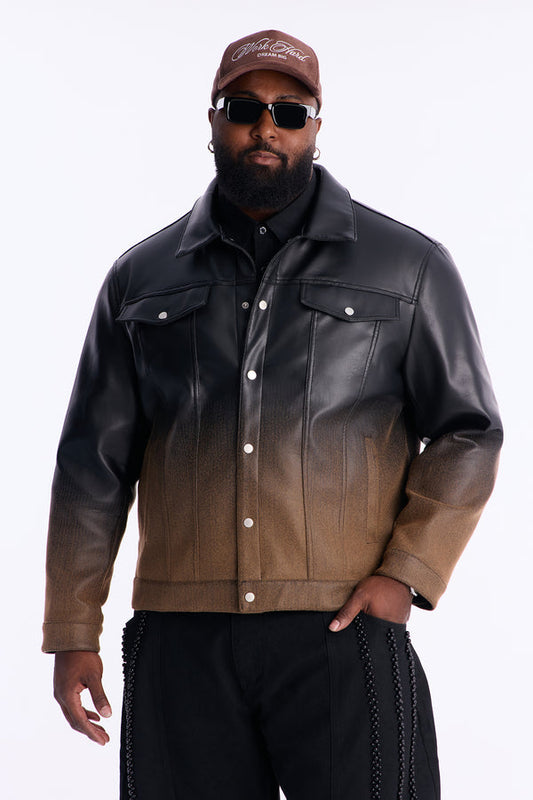 Ombre Faux Leather Trucker Jacket