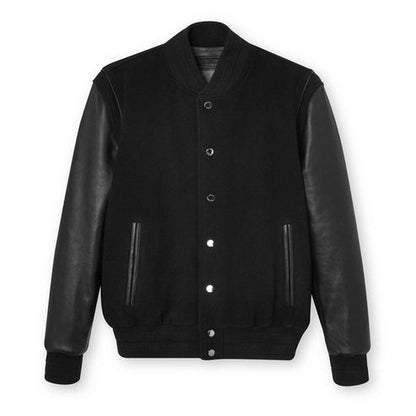 Men’s Black Varsity Leather Bomber Jacket – Classic & Stylish