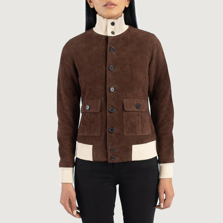 Bravo Bros Mocha Suede Bomber Jacket – Women’s Timeless Luxury