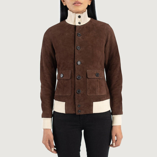 Bravo Bros Mocha Suede Bomber Jacket – Women’s Timeless Luxury