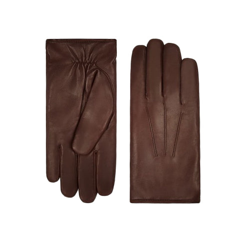 Bravo Bros Men’s Brown Lambskin Leather Gloves – White Fur-Lined & Warm
