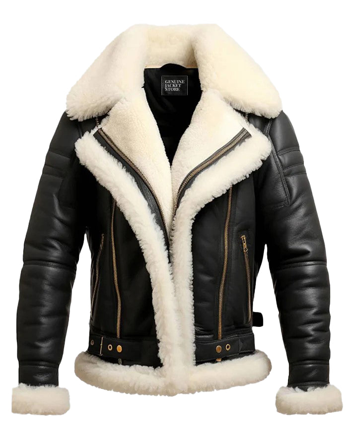 Women’s Black B3 Shearling Sheepskin Leather Jacket – Classic Bomber by Bravo Bros