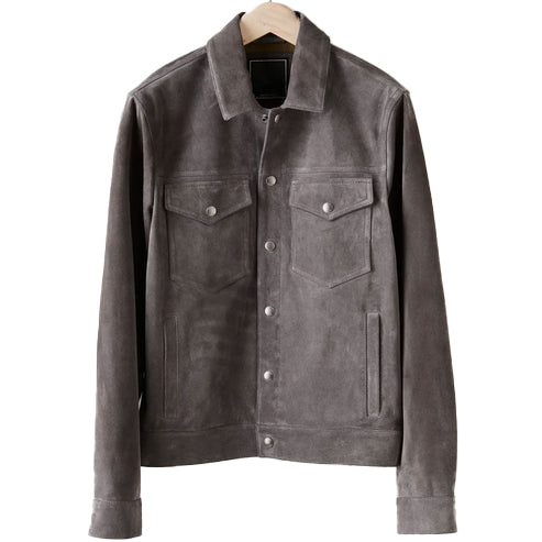 Men’s Chocolate & Dark Charcoal Suede Leather Bomber Jacket