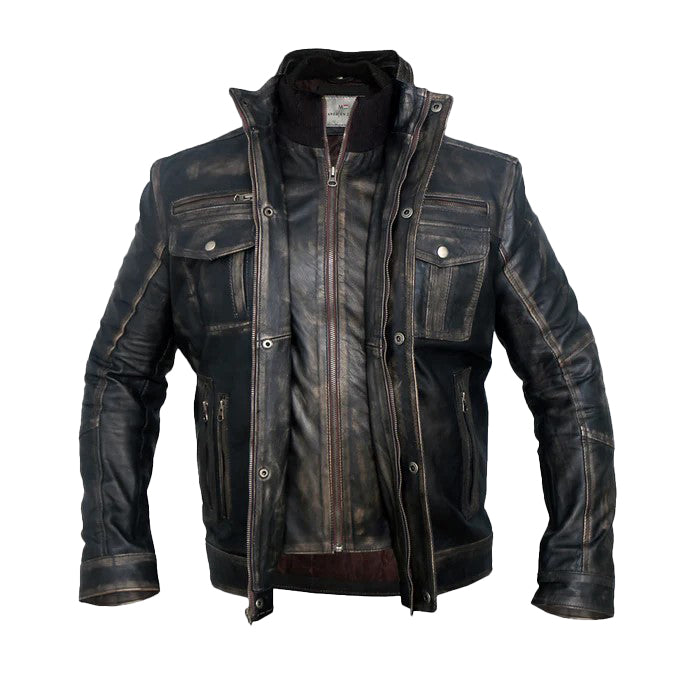 Men’s Distressed Motorcycle Leather Jacket – Vintage Moto Style | Bravo Bros