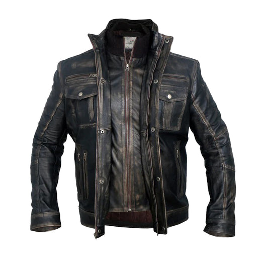 Men’s Distressed Motorcycle Leather Jacket – Vintage Moto Style | Bravo Bros