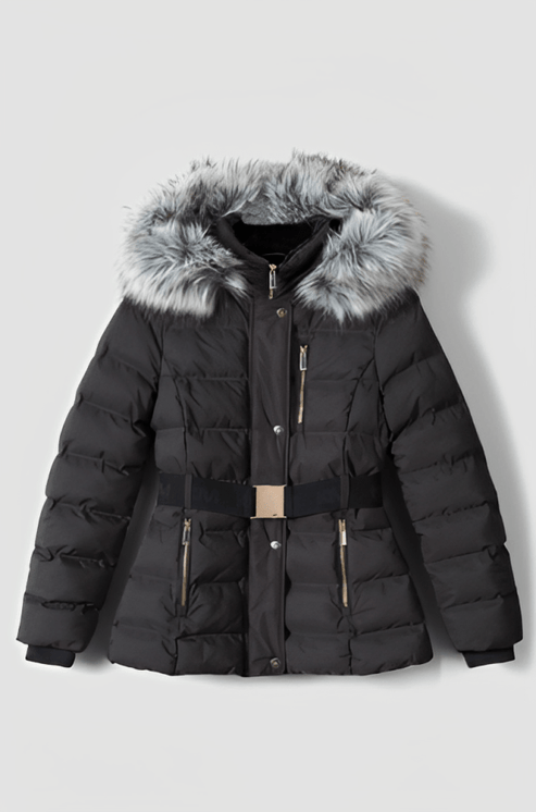 Women’s Black Puffer Jacket with Fur Hood – Sleek Winter Style by Bravo Bros