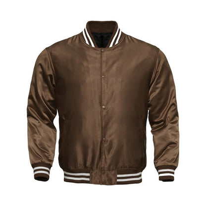 Men’s All-Brown Satin Varsity Jacket