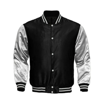 Men’s Black & White Satin Varsity Jacket