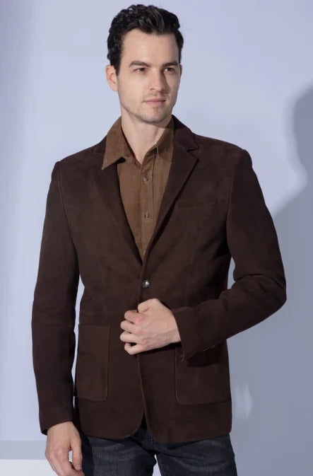 Men’s Dark Brown Suede Blazer – Stylish & Versatile Jacket