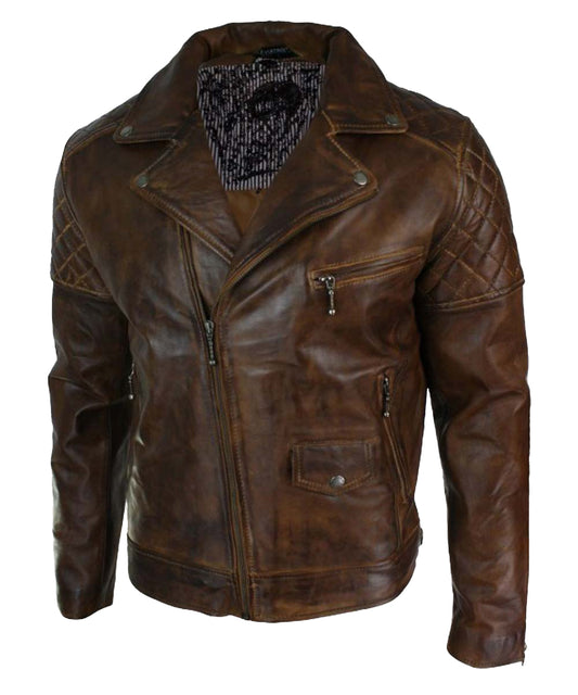 Men’s Vintage Distressed Leather Biker Jacket – Classic Moto Style by Bravo Bros