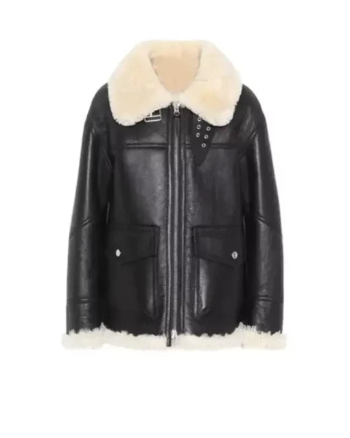 Women’s Ivory Aviator Shearling Jacket – Chic & Cozy