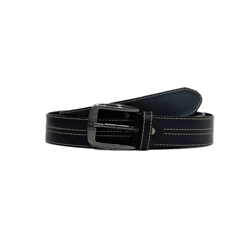 Bravo Bros Men’s Black Leather Belt – White Contrast Stitching & Stylish