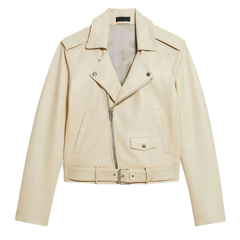 Bravo Bros Women’s Off-White Lambskin Leather Biker Jacket