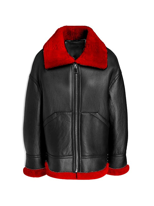 Women’s Red Aviator Pilot Shearling Jacket – Bravo Bros Classic