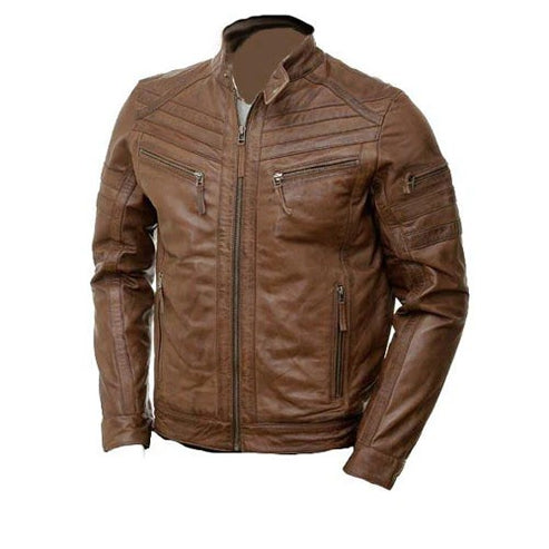 Men’s Brown Moto Rugged Biker Leather Jacket