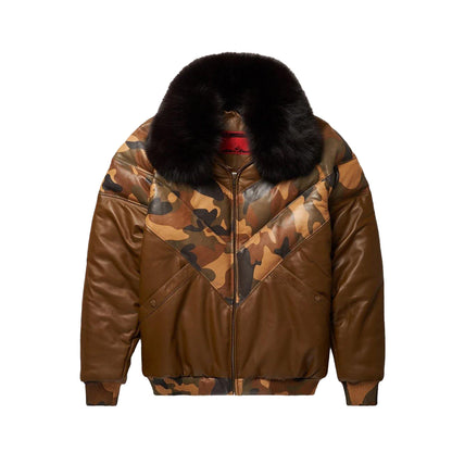 Men’s Stylish Brown Leather V-Bomber Jacket