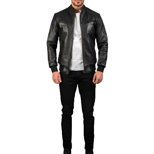 Bravo Bros Sven Men’s Black Leather Bomber Jacket